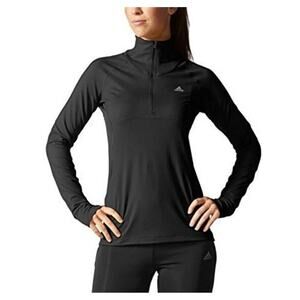 NWT Adidas Climalite Women's Run Fast 1/2 Zip Pullover w/Thumbholes Black Size S